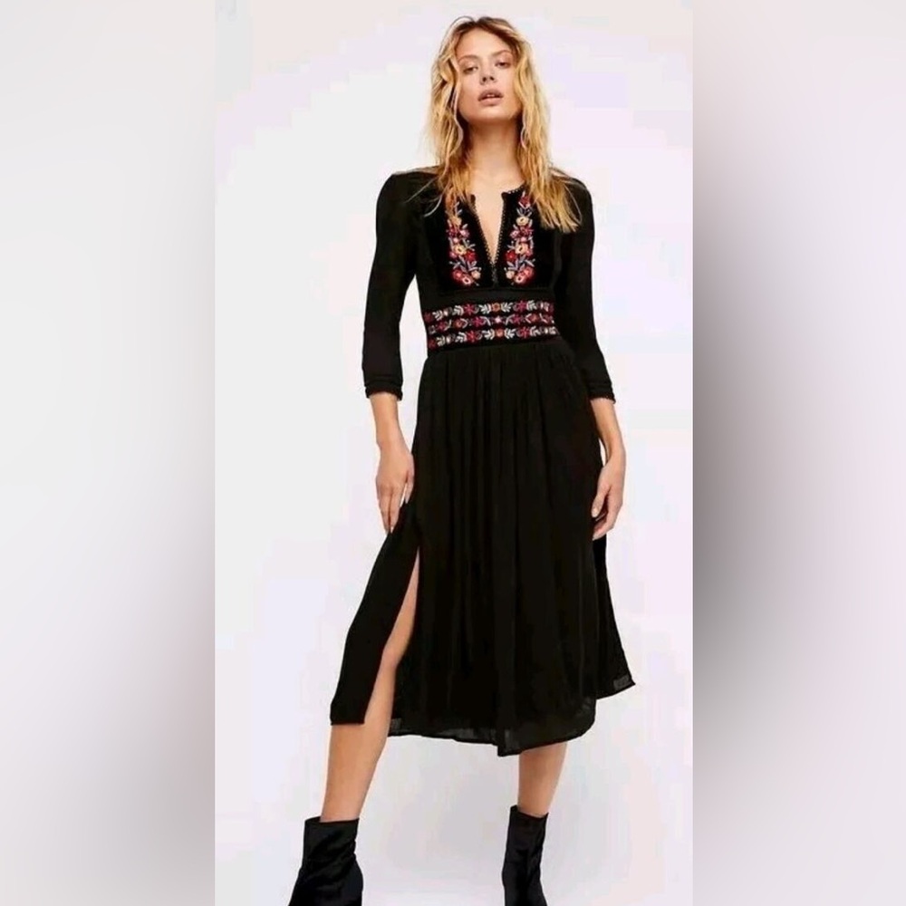 Free people flora embroidered midi dress